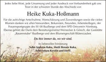 Traueranzeige von Heike Kuka-Hoßmann von Super Sonntag Bernburg