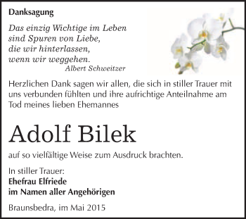 Traueranzeige von Adolf Bilek von WVG - Wochenspiegel Merseburg