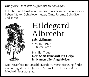 Traueranzeige von Hildegard Albrecht von Mitteldeutsche Zeitung Halle/Saalkreis