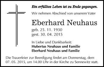 Traueranzeige von Eberhard Neuhaus von Mitteldeutsche Zeitung Halle/Saalkreis