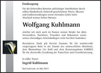 Traueranzeige von Wolfgang Kuhlmann von WVG - Wochenspiegel Quedlinburg