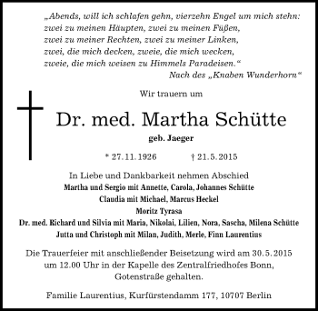 Traueranzeige von Martha Schütte von Mitteldeutsche Zeitung Köthen