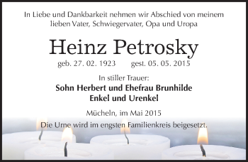 Traueranzeige von Heinz Petrosky von Mitteldeutsche Zeitung Merseburg/Querfurt