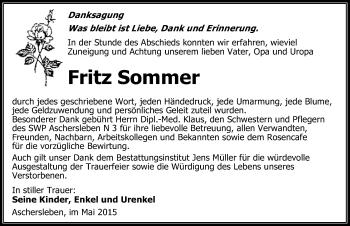 Traueranzeige von Fritz Sommer von Mitteldeutsche Zeitung