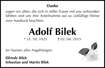 Traueranzeige von Adolf Bilek von Mitteldeutsche Zeitung Weißenfels