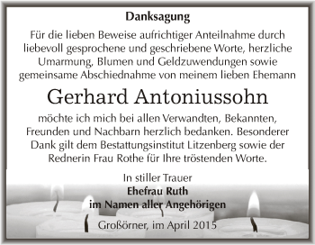 Traueranzeige von Gerhard Antoniussohn von Super Sonntag SGH Mansf. Land