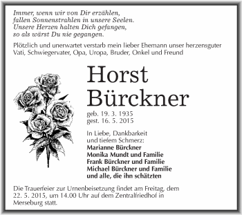 Traueranzeige von Marianne Bürckner von WVG - Wochenspiegel Merseburg
