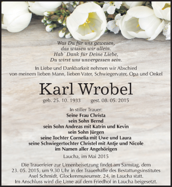 Traueranzeige von Karl Wrobel von Mitteldeutsche Zeitung Naumburg/Nebra