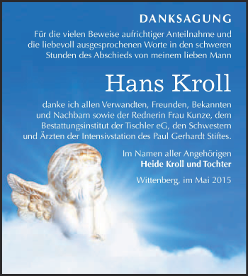 Traueranzeige von Hans Kroll von WVG - Wochenspiegel Wittenberg