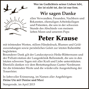 Traueranzeige von Peter Krause von Super Sonntag SGH Mansf. Land