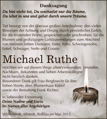Traueranzeige von Michael Ruthe von Super Sonntag SGH Mansf. Land