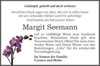 Traueranzeige von Margit Seemann von WVG - Wochenspiegel Dessau / Köthen