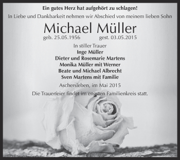 Traueranzeige von Michael Müller von Super Sonntag Aschersleben