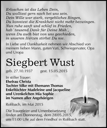 Traueranzeige von Siegbert Wust von Mitteldeutsche Zeitung Merseburg/Querfurt
