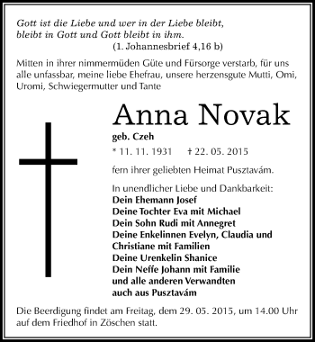 Traueranzeige von Anna Novak von Mitteldeutsche Zeitung Merseburg/Querfurt