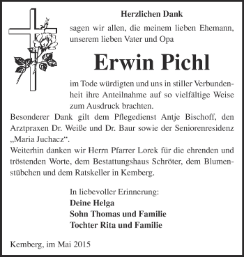 Traueranzeige von Erwin Pichl von Super Sonntag Wittenberg