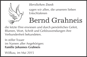 Traueranzeige von Bernd Grahneis von Super Sonntag Merseburg
