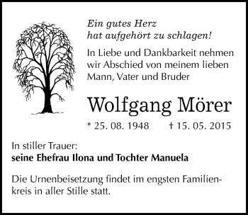 Traueranzeige von Wolfgang Mörer von Mitteldeutsche Zeitung Naumburg/Nebra