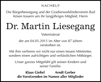 Traueranzeige von Martin Liesegang von Mitteldeutsche Zeitung Naumburg/Nebra