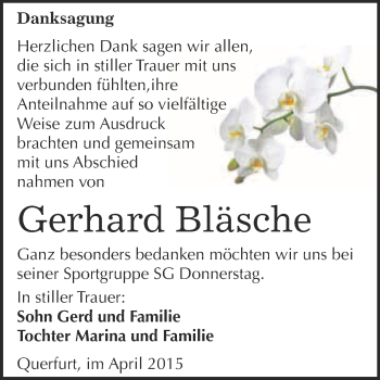 Traueranzeige von Gerhard Bläsche von WVG - Wochenspiegel Merseburg