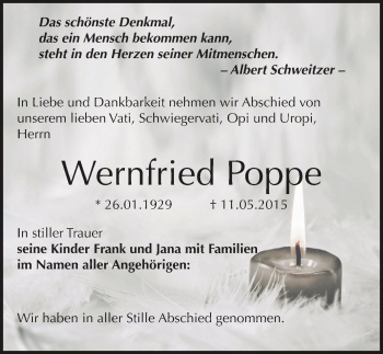 Traueranzeige von Wernfried Poppe von Mitteldeutsche Zeitung Zeitz