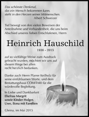 Traueranzeige von Heinrich Hauschild von Mitteldeutsche Zeitung Zeitz