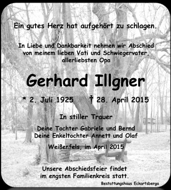 Traueranzeige von Gerhard Illgner von WVG - Wochenspiegel NMB / WSF / ZTZ