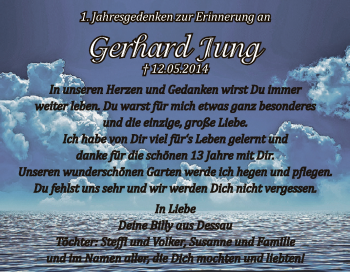 Traueranzeige von Gerhard Jung von WVG - Wochenspiegel Dessau / Köthen