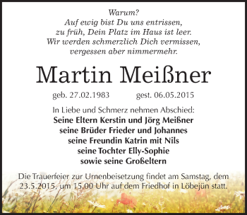 Traueranzeige von Martin Meißner von Mitteldeutsche Zeitung Halle/Saalkreis