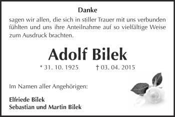 Traueranzeige von Adolf Bilek von WVG - Wochenspiegel NMB / WSF / ZTZ