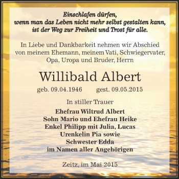 Traueranzeige von Willibald Albert von Super Sonntag Zeitz