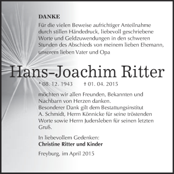 Traueranzeige von Hans-Joachim Ritter von WVG - Wochenspiegel NMB / WSF / ZTZ
