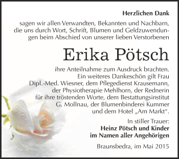 Traueranzeige von Erika Pötsch von WVG - Wochenspiegel Merseburg