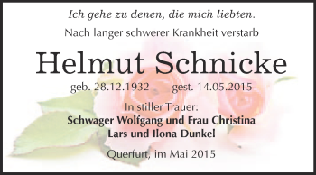 Traueranzeige von Helmut Schnicke von WVG - Wochenspiegel Merseburg