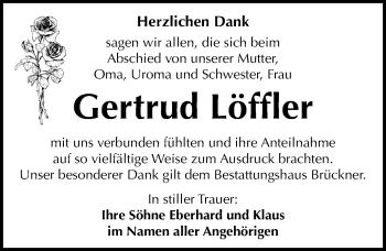Traueranzeige von Gertrud Löffler von Mitteldeutsche Zeitung Weißenfels