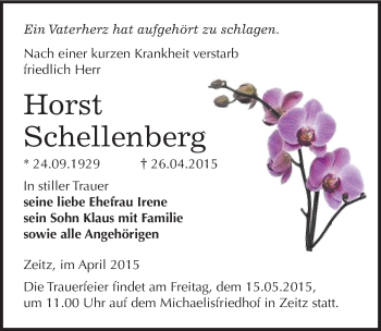 Traueranzeige von Horst Schellenberg von Mitteldeutsche Zeitung Zeitz
