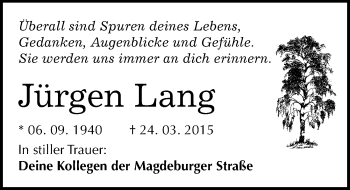 Traueranzeige von Jürgen Lang von Mitteldeutsche Zeitung Halle/Saalkreis