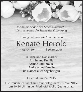 Traueranzeige von Renate Herold von WVG - Wochenspiegel Merseburg