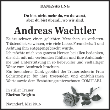 Traueranzeige von Andreas Wachtler von Super Sonntag Zeitz
