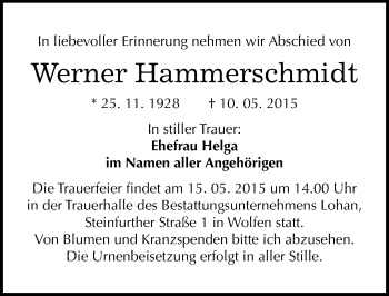 Traueranzeige von Werner Hammerschmidt von Mitteldeutsche Zeitung Bitterfeld