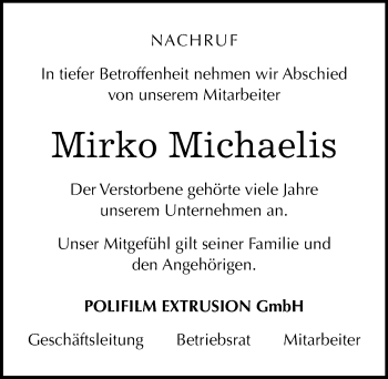 Traueranzeige von Mirko Michaelis von Mitteldeutsche Zeitung Köthen