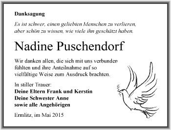 Traueranzeige von Nadine Puschendorf von Mitteldeutsche Zeitung Merseburg/Querfurt