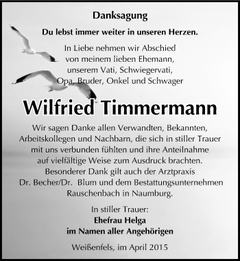 Traueranzeige von Wilfried Timmermann von Mitteldeutsche Zeitung Weißenfels