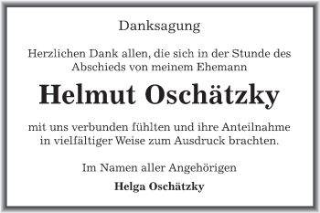 Traueranzeige von Helmut Oschätzky von Super Sonntag Bernburg
