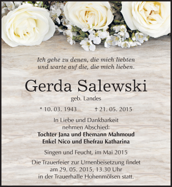 Traueranzeige von Gerda Salewski von Mitteldeutsche Zeitung Weißenfels