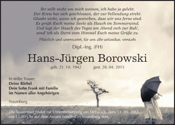 Traueranzeige von Hans-Jürgen Borowski von Mitteldeutsche Zeitung Naumburg/Nebra
