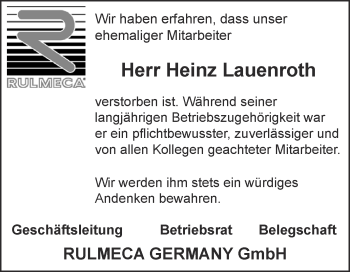 Traueranzeige von Heinz Lauenroth von Super Sonntag Aschersleben