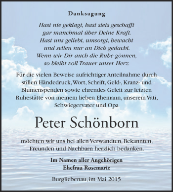 Traueranzeige von Peter Schönborn von WVG - Wochenspiegel Merseburg
