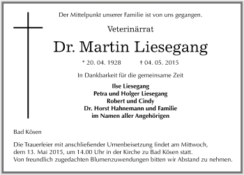 Traueranzeige von Martin Liesegang von Mitteldeutsche Zeitung Naumburg/Nebra