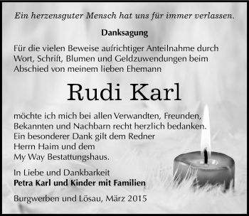 Traueranzeige von Rudi Karl von Mitteldeutsche Zeitung Weißenfels